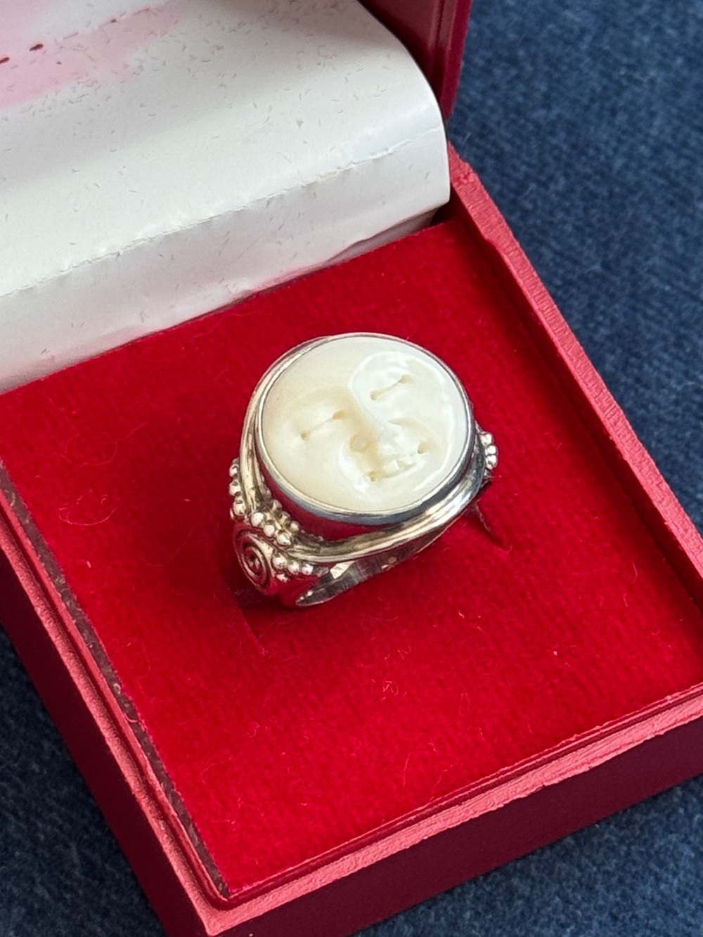 Vintage 925 Sterling Silver Moon Face Ring Size 6